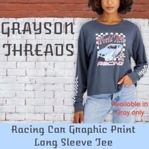 GRAYSON THREADS BLACK Juniors' Racing Car Graphic-Print Long Sleeve T-Shirt NWT